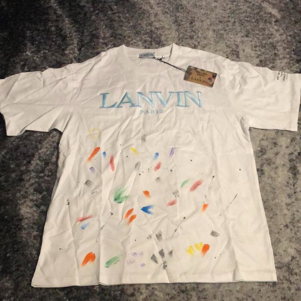 LANVIN Paris White T-Shirt Paint Splatter Men’s Size Large